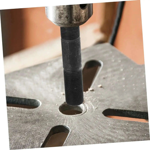 Hydraulic Punch Driver Kit For Electrical Conduit And Metal Sheets 8-Piece Hole Punch Set in action on metal surface