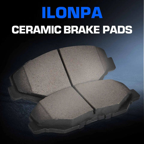 Front ceramic brake pads set by ILONPA, four pads with hardware, gray friction material