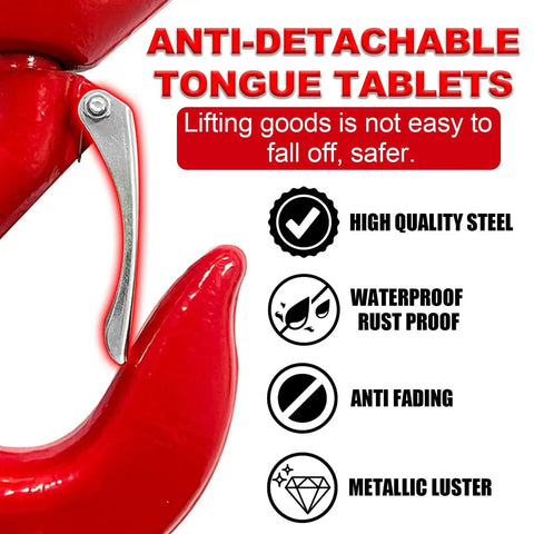 Close-up of 5 Ton Heavy Duty Swivel Hook With Safety Latch 360 Rotation Crane Eye Hook showing anti-detachable tongue tablet details.