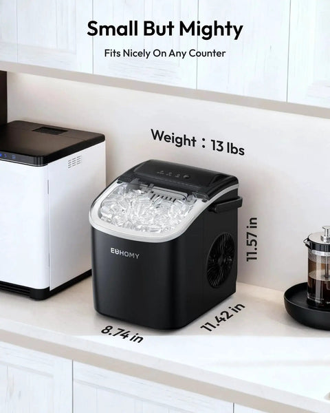 Portable Countertop Ice Maker With Handle 26 Lbs Daily Output 6 Minute Ice Cubes on kitchen counter