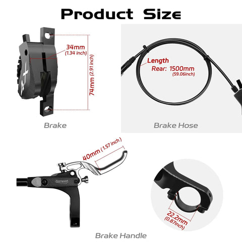 DYISLAND SD-230X MTB hydraulic disc brake set, black; rear 1500mm hose, aluminum front/rear, 2-4 piston calipers, levers.