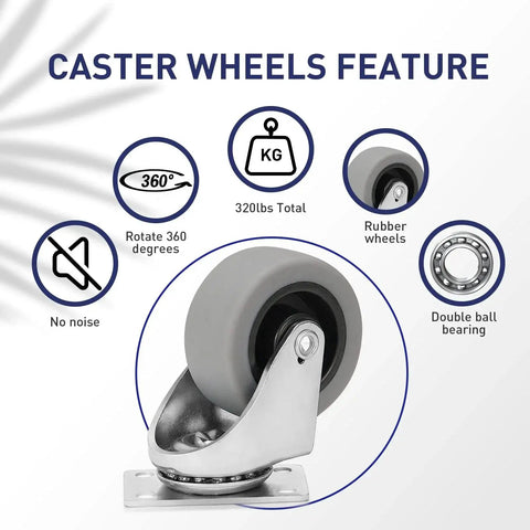 2 Inch Heavy Duty Rubber Caster Wheels Set Of 4 With Swivel Plate Castors 320 Lb Total Capacity Rust Resistant Caster Wheels for features