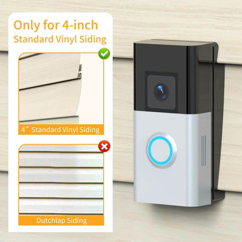Vinyl Siding Doorbell Wall Mount Kit For Ring Video Doorbell Models 1 And 2 From 2020, 3, 3 Plus And 4, Plus Battery Doorbell Plus Pro And Battery Doorbell 2024, shown installed on 4-inch siding.