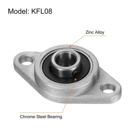 4 Pack KFL08 Pillow Block Bearings 8mm Bore Zinc Alloy Flange Mounted Bearing Housing P6 ABEC3 Rust Resistant, front view.