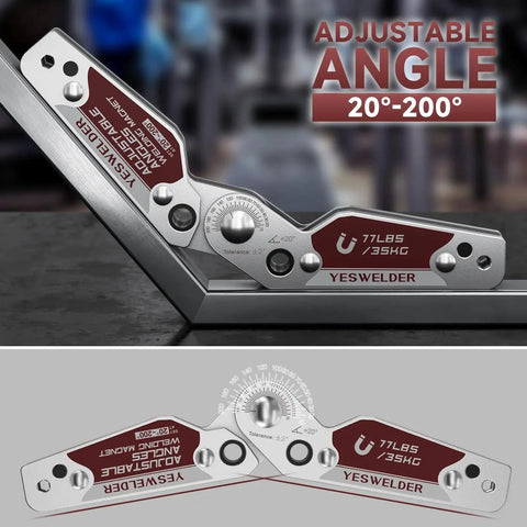 Adjustable Angle Welding Magnet With 20 To 200 Degree Range And 77 Lb Holding Power Magnetic Welding Holder in use