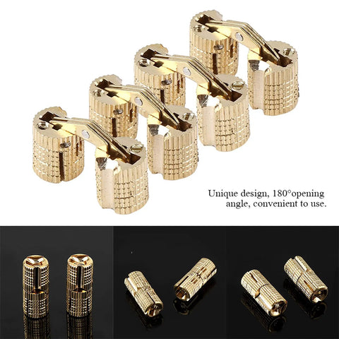 Heavy Duty 8mm Barrel Hinge Set For Cabinets And Wooden Boxes 4 Pcs Concealed Hidden Brass Hinges With 180 Degree Opening For DIY Jewelry Boxes And Home Furniture Projects