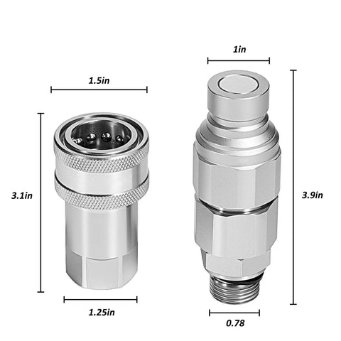 Built Tough 1/2 Inch Flat Face Hydraulic Quick Connect Couplers ISO 16028 To AG ISO 5675 Pioneer Style Adapter Set, sizes labeled
