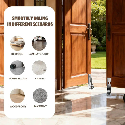Smooth rolling Low Profile Silent Rubber Casters Set For Sagging Door Repair And Furniture, 500 lbs capacity on different floors