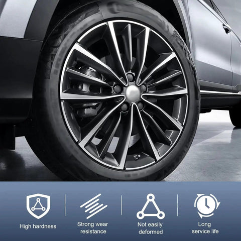 Car wheel with alloy rim featuring 7 spline lug nut socket wheel lock key kit for 21mm and 22mm hex nuts shown in use