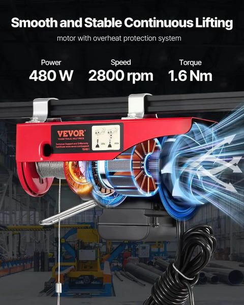 Electric Hoist With 14ft Wired Remote, 440 Lb Capacity, 110V Lifting Tool for Factory Warehouse Construction Site; motor close-up