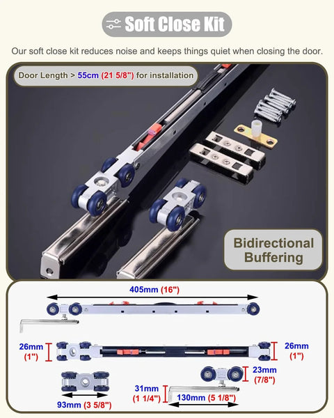 Soft Close Pocket Door Hardware Set Black Heavy Duty Sliding Door Kit for Cabinets and Closets with 2 Barn Door System Track Rails