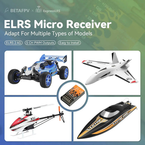 ExpressLRS Micro Receiver for multirotors, fixed wing, boats, RC cars; five PWM outputs, easy install, CRSF firmware support