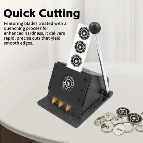 37mm Round Manual Card Badge Cutter With 3.15 Inch Labor Saving Handle for paper cutting, featuring hardened blade for clean edges
