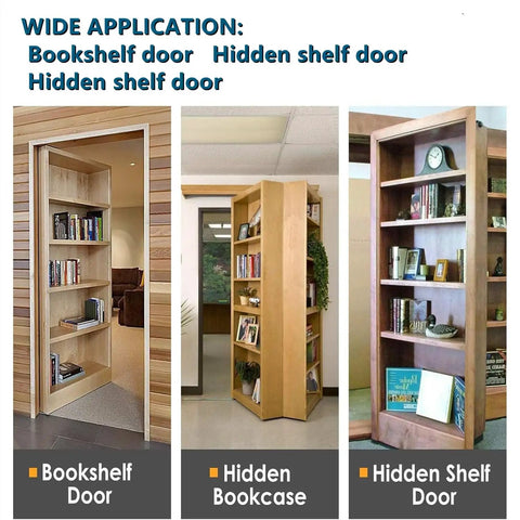 Heavy Duty Door Pivot Hinge For Wood Doors And Bookcases Hidden Invisible Pivot Hinge With 360 Degree Rotation installed on hidden bookshelf doors