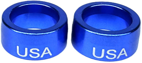Blue Anodized Billet Aluminum Steering Column Sleeve and Bushings for Ram 03-19, showing two blue bushings with USA engraving.