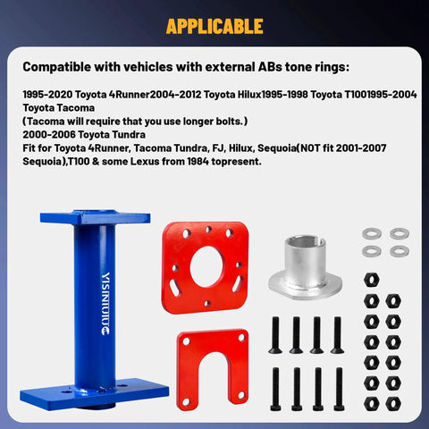 Rear Axle Bearing Puller And Installer with ABS Tone Ring Tool Adapter Plate for Toyota vehicles, compatible list shown