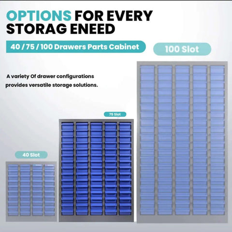 Massive 100 Drawer Grey ABS Parts Cabinet Built Tough With Adjustable Drawers For Electronics Small Parts And Hardware