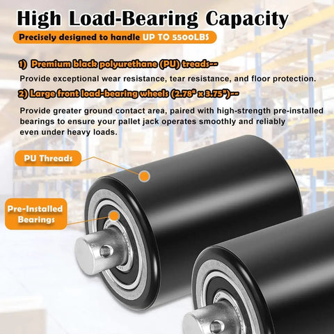 Front Load Pallet Jack Wheels Replacement Kit For PTH50, Pair Front Load Rollers 2.78 By 3.75 Inch with preinstalled bearings