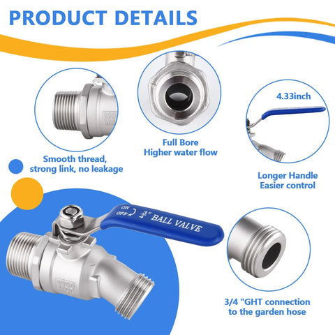 Hose bibb outdoor faucet, 304 stainless steel with blue lever, 3/4 in NPT inlet and 3/4 in GHT outlet, lead-free