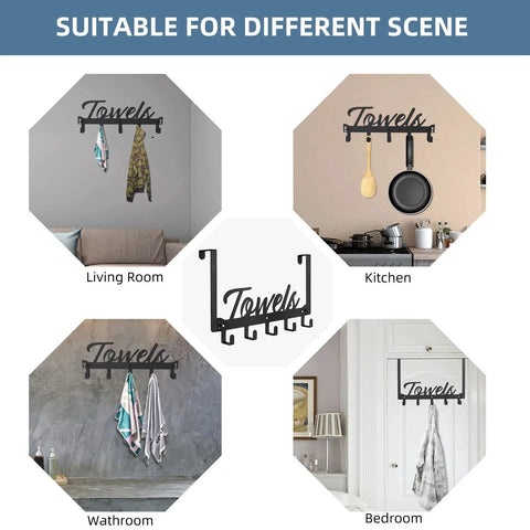 Over The Door Hooks 5 Coat Hooks Towel Rack For Bathroom And Kitchen Heavy Duty Door Hanger displayed in multiple rooms