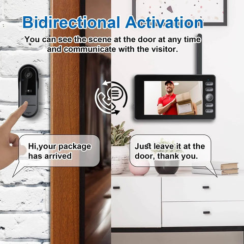Wireless Video Doorbell With 4.3 Inch Screen And 170 Degree View No Subscription No WiFi No App IPX65 Weatherproof Door Camera