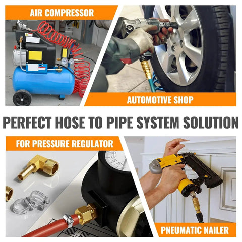 3/8 NPT Brass Hose Barb Fittings 3/8 Inch Barbed Air Line Connectors 2 Pack in air compressor and pneumatic tools setup