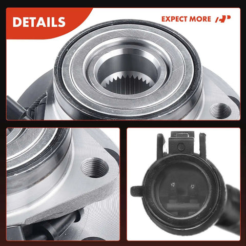 Close-up of 2 Pack Front Wheel Bearing And Hub Assembly For Ford F-150 And F-250 7-Lug ABS 4WD 1997-2004 Heavy Duty Roller Bearing