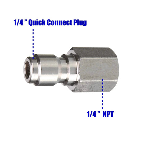 One Quarter Inch Quick Connect Plug To One Quarter Inch Female NPT Pressure Washer Coupler Set 5000 PSI close-up view