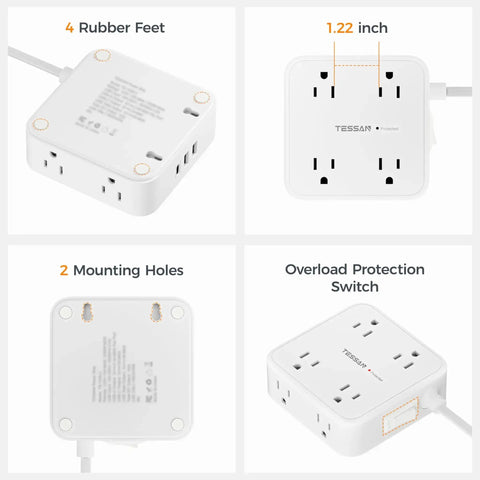 Surge Protector Power Strip With 8 Outlets And 3 USB Ports Including USB C 5 Ft Flat Plug 1250W 900J Surge Protection