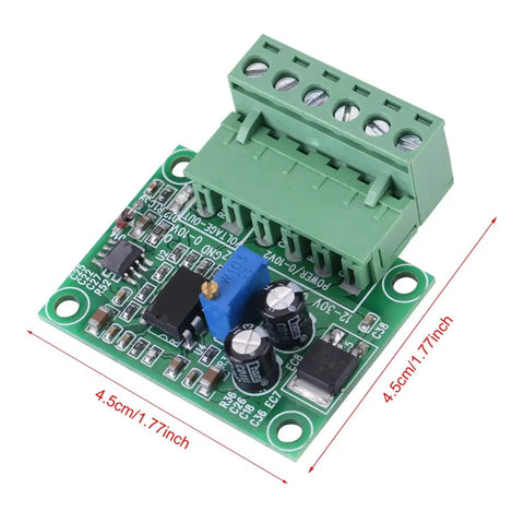 Plug And Play Frequency To Voltage Converter Module 0 To 10 kHz To 0 To 10 V Analog Output For PWM Control with green board and terminals