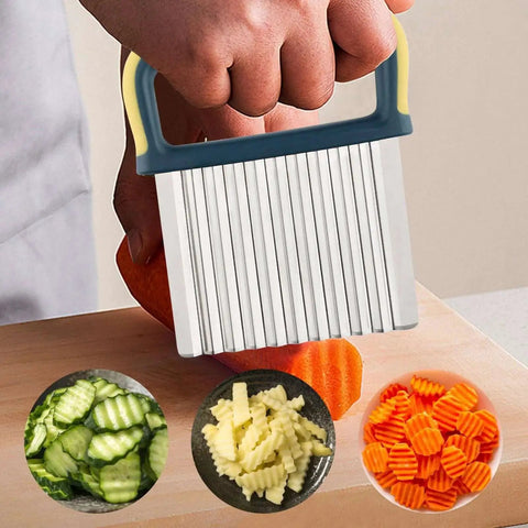 Crinkle Cutter Wave Knife, Stainless Steel Blade With Protective Case And Handle, Veggie Slicer For Carrots, Potatoes And Onions, Yellow Color