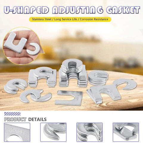 Universal Auto Body Shim Kit With Zinc Plated Shims In Three Eighths And One Half Inch Sizes, 152-Piece U Type And C Type Alignment Shims