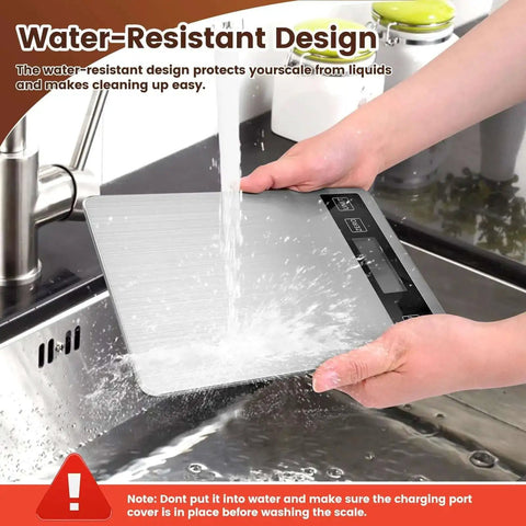 Dope Digital Kitchen Scale With USB Charging Or Battery Power, Waterproof Stainless Steel, 1g 0.05oz Precision under running water