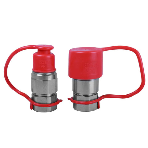 Half Inch NPT Carbon Steel Flat Face Hydraulic Quick Connect Coupling ISO 16028 With Two Dust Caps, zinc plated for rust resistance