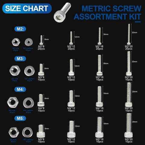 Black And Silver Hex Socket Head Screw Set With Nuts And Flat Washers Pro Grade 580 Pieces M2 M3 M4 M5 Hex Button Head Cap Screws