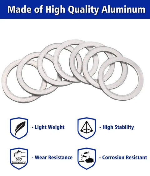 Oil Drain Plug Crush Washer Set Kit with 568 Pieces in 18 Aluminum Gasket Sizes M6-M24, lightweight and corrosion resistant.