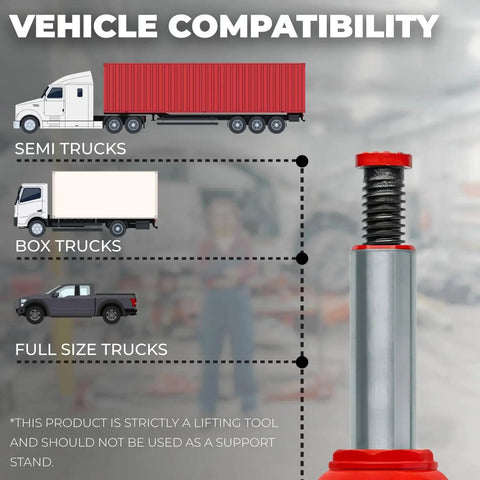 20 Ton Hydraulic Bottle Jack Portable Lift For Trucks RVs Farm Equipment with vehicle compatibility chart
