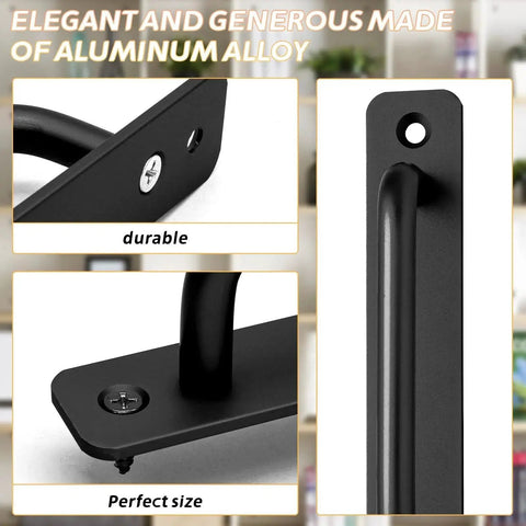 Close-up of black 2 Pack Aluminum Alloy Sliding Barn Door Handle With Plate, showing mounting holes and durable finish.