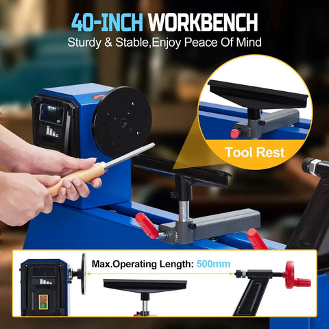 Powerful Benchtop Wood Lathe 14 Inch By 20 Inch Bed With 400W Motor And Four Speed Settings 1040 1480 2130 2980 RPM
