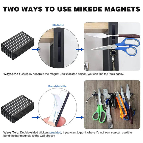 MIKEDE 20-pack neodymium magnet bars, 60 x 10 x 3 mm, black epoxy waterproof with double-sided adhesive.