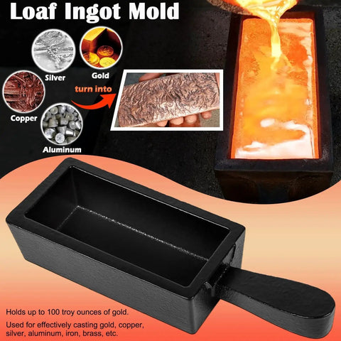 100 Oz Troy Ounce Cast Iron Ingot Mold Loaf Dope For Smelting And Pouring Gold Silver Copper Aluminum Brass Versatile Metal Casting Tool