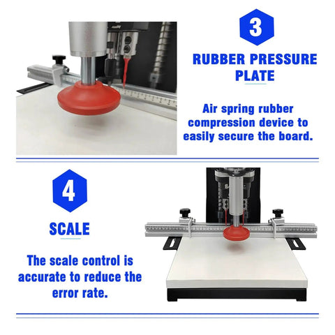 Portable 110V 1100W Hinge Drilling And Boring Machine with rubber pressure plate and scale control for precise drilling.