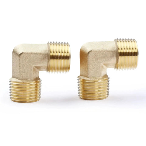 Brass 90 Degree Street Elbow Pipe Fitting Half Inch NPT Male to Half Inch NPT Male Two Pack Barstock Durable Plumbing Adapter