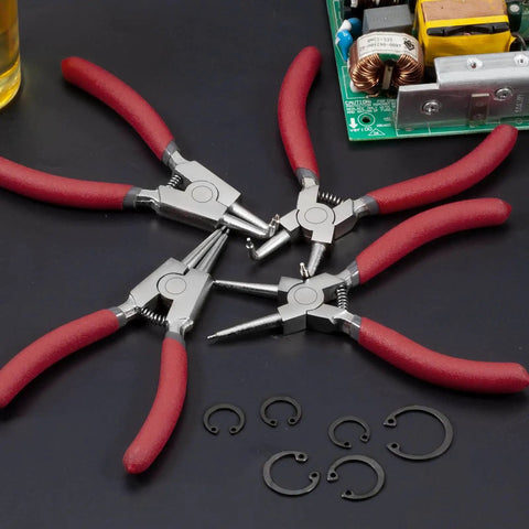 External Circlip Pliers 5-Inch Snap Ring Pliers For Ring Remover and Retaining Ring Installation with red PVC handles.