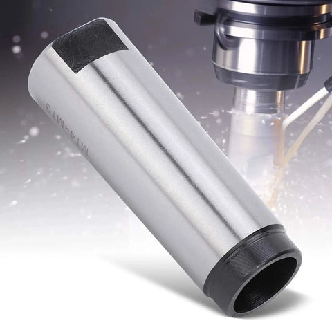 MT4–MT3 Morse taper drill sleeve reducing adapter, high-speed steel, silver body with black end for lathe and CNC fixtures