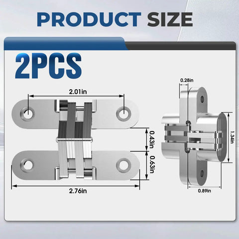 Hidden Door Hinge Set 0.63 By 2.76 Inch 2 Pack Built To Last Heavy Duty Invisible Hinges dimensions and design detail