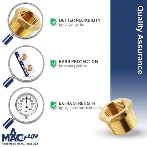 Tough As Nails Brass NPT Adapter Reducer Hex Bushing One Half Inch Male NPT to One Quarter Inch Female NPT, Quality Assurance Features