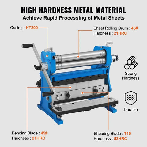 12 Inch 3 In 1 Sheet Metal Brake Shear Roll Machine With 90 Degree Bend For 20 Gauge Metal showing high hardness metal material
