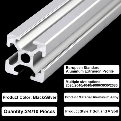 Close-up view of 30x30 Aluminum Extrusion 1000mm 2 Pack T Slot Rails European Standard, anodized silver, for CNC and 3D printing projects.