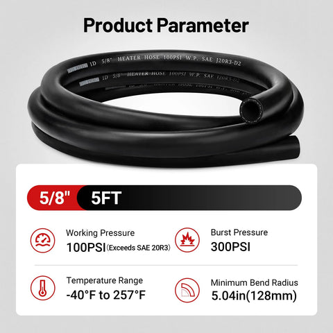 EVIL ENERGY 5/8 in black heater hose, 5 ft, coiled automotive coolant hose with SAE 20R3 spec
